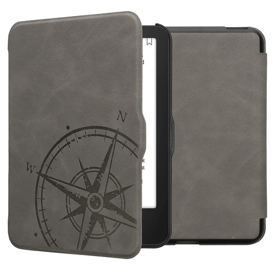 kwmobile Protective Case for Tolino Vision 1 / 2 / 3 / 4 HD Cover - eReader Case Made of Faux Leather with Auto Sleep Function - Compass Vintage