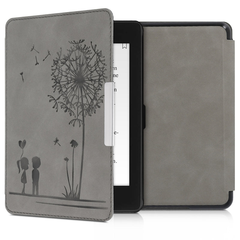 kwmobile Case for Amazon Kindle Paperwhite (10th Gen - 2018) Cover - eReader Faux Leather Case with Auto Sleep Function - Dandelion Love