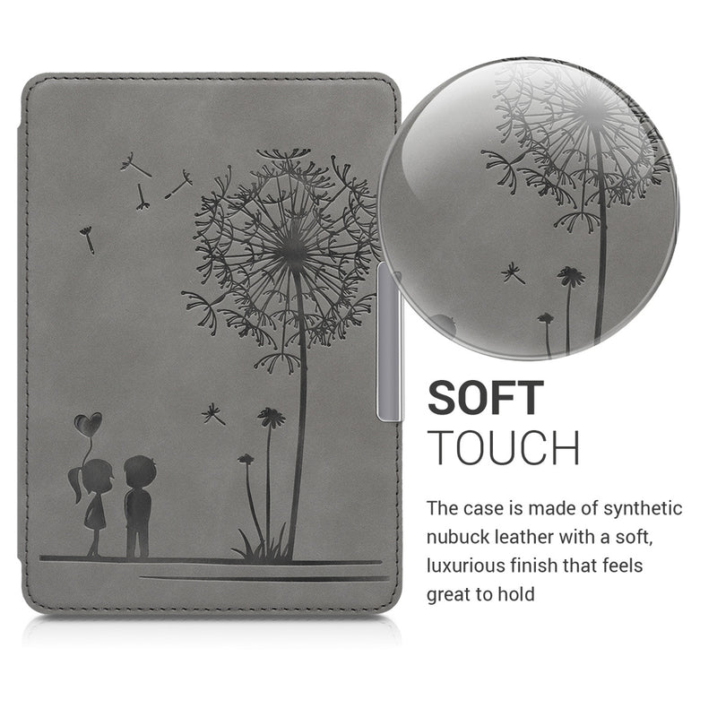 kwmobile Case for Amazon Kindle Paperwhite (10th Gen - 2018) Cover - eReader Faux Leather Case with Auto Sleep Function - Dandelion Love