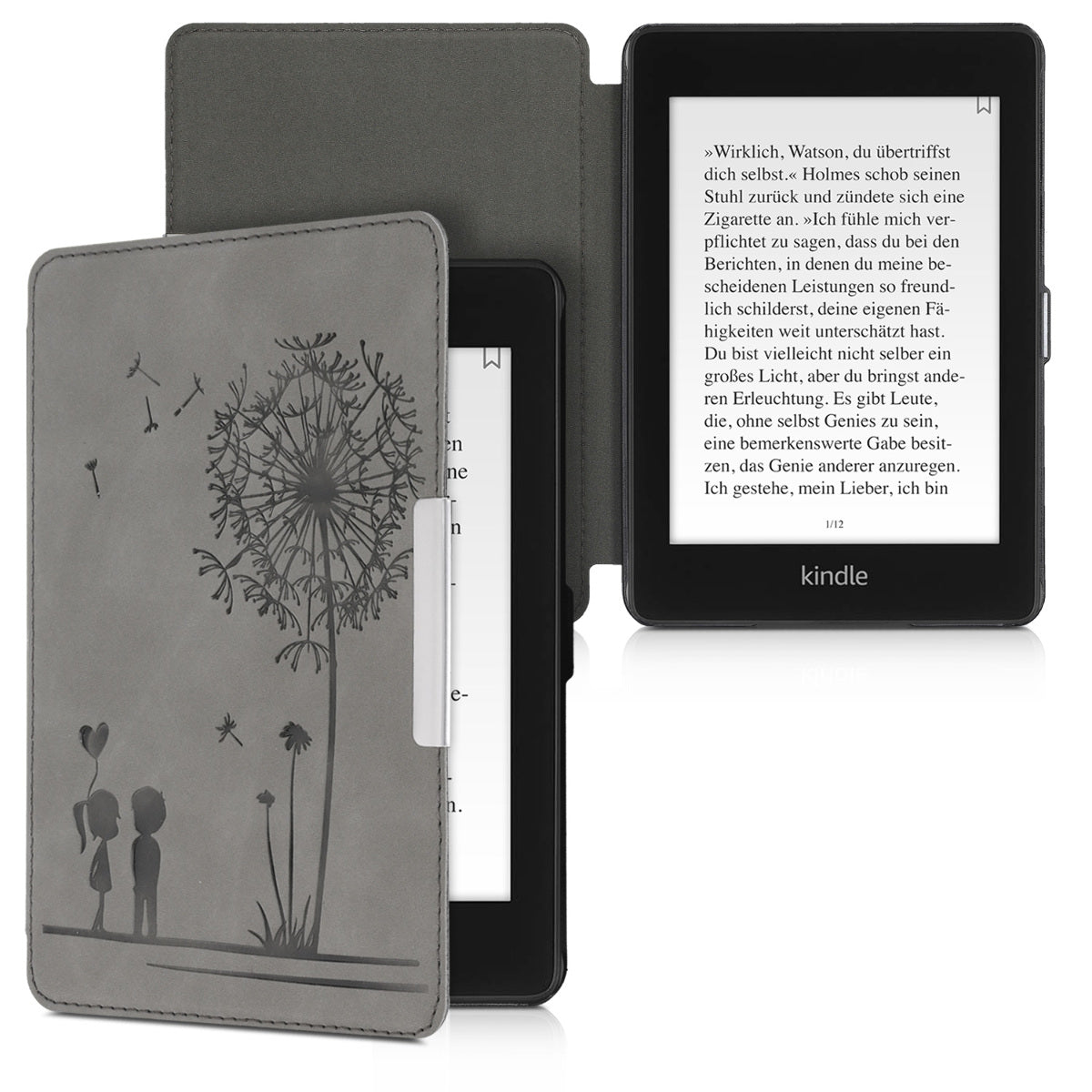 kwmobile Case for Amazon Kindle Paperwhite (10th Gen - 2018) Cover - eReader Faux Leather Case with Auto Sleep Function - Dandelion Love