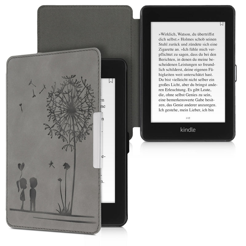 kwmobile Case for Amazon Kindle Paperwhite (10th Gen - 2018) Cover - eReader Faux Leather Case with Auto Sleep Function - Dandelion Love