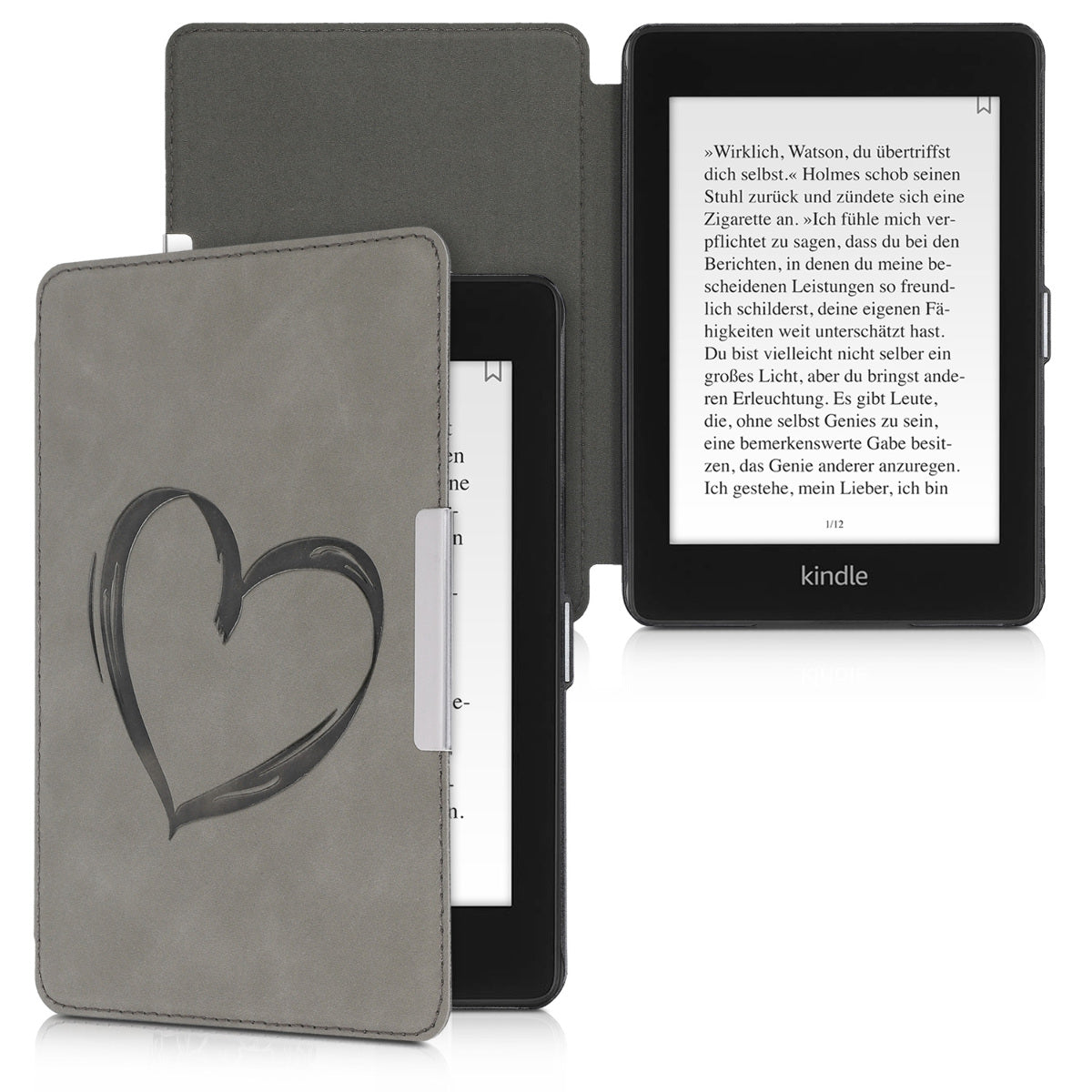 kwmobile Case for Amazon Kindle Paperwhite (10th Gen - 2018) Cover - eReader Faux Leather Case with Auto Sleep Function - Dandelion Love
