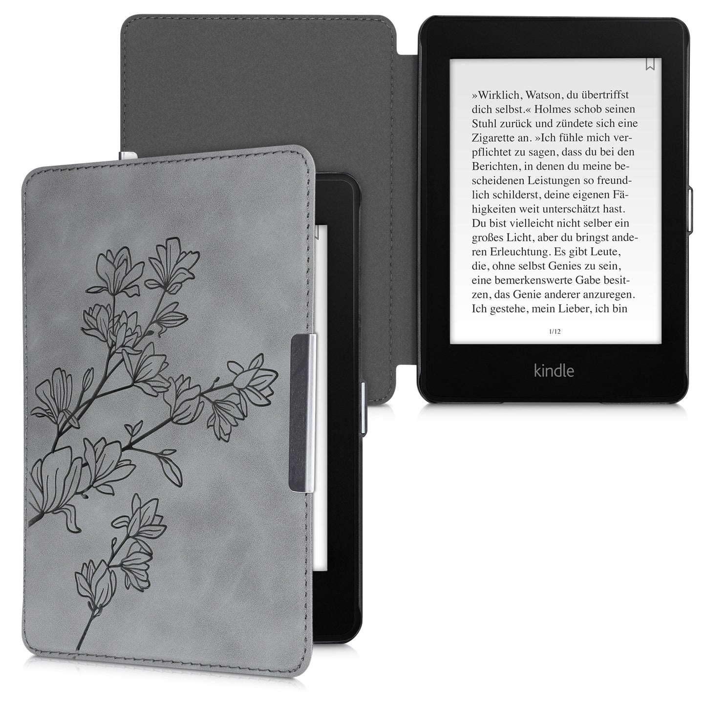 kwmobile Case for Amazon Kindle Paperwhite (10th Gen - 2018) Cover - eReader Faux Leather Case with Auto Sleep Function - Dandelion Love