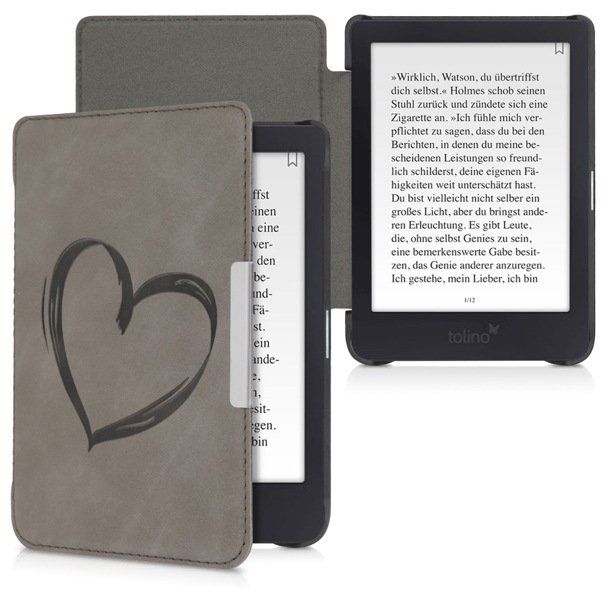 kwmobile Protective Case for Tolino Shine 3 - eReader Cover Made of Faux Leather with Auto Sleep Function