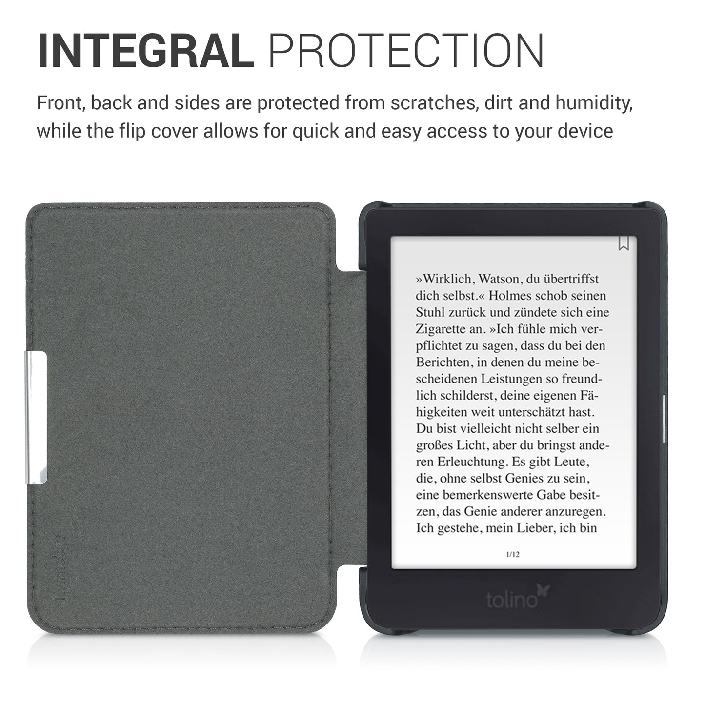 kwmobile Protective Case for Tolino Shine 3 - eReader Cover Made of Faux Leather with Auto Sleep Function