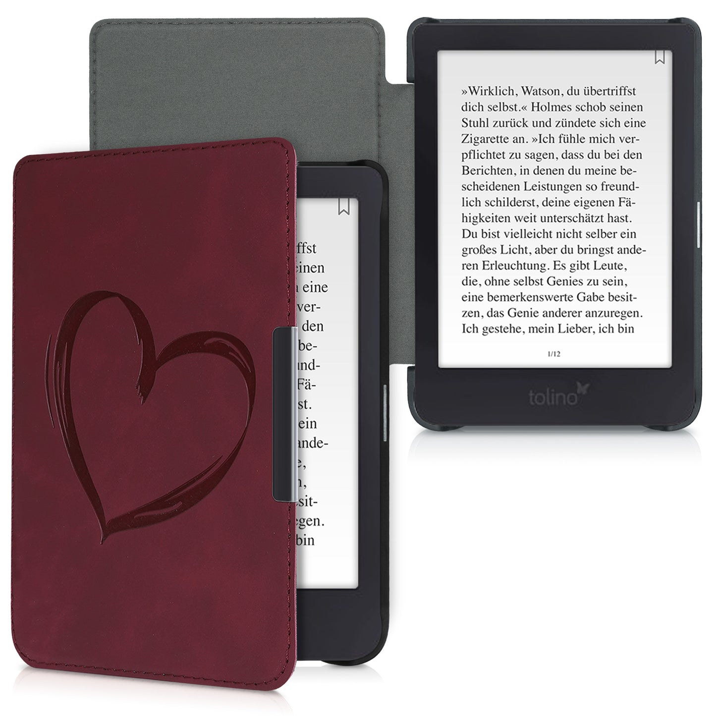 kwmobile Protective Case for Tolino Shine 3 - eReader Cover Made of Faux Leather with Auto Sleep Function