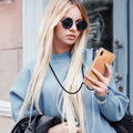kwmobile Necklace Case compatible with Samsung Galaxy A40 - Silicone Cover with Phone Chain - Transparent Magnolias