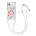 kwmobile Necklace Case compatible with Samsung Galaxy A40 - Silicone Cover with Phone Chain - Transparent Magnolias