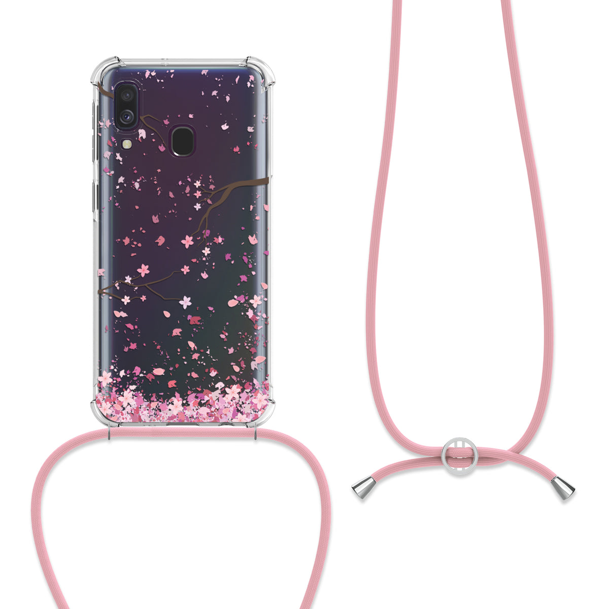 kwmobile Necklace Case compatible with Samsung Galaxy A40 - Silicone Cover with Phone Chain - Transparent Magnolias
