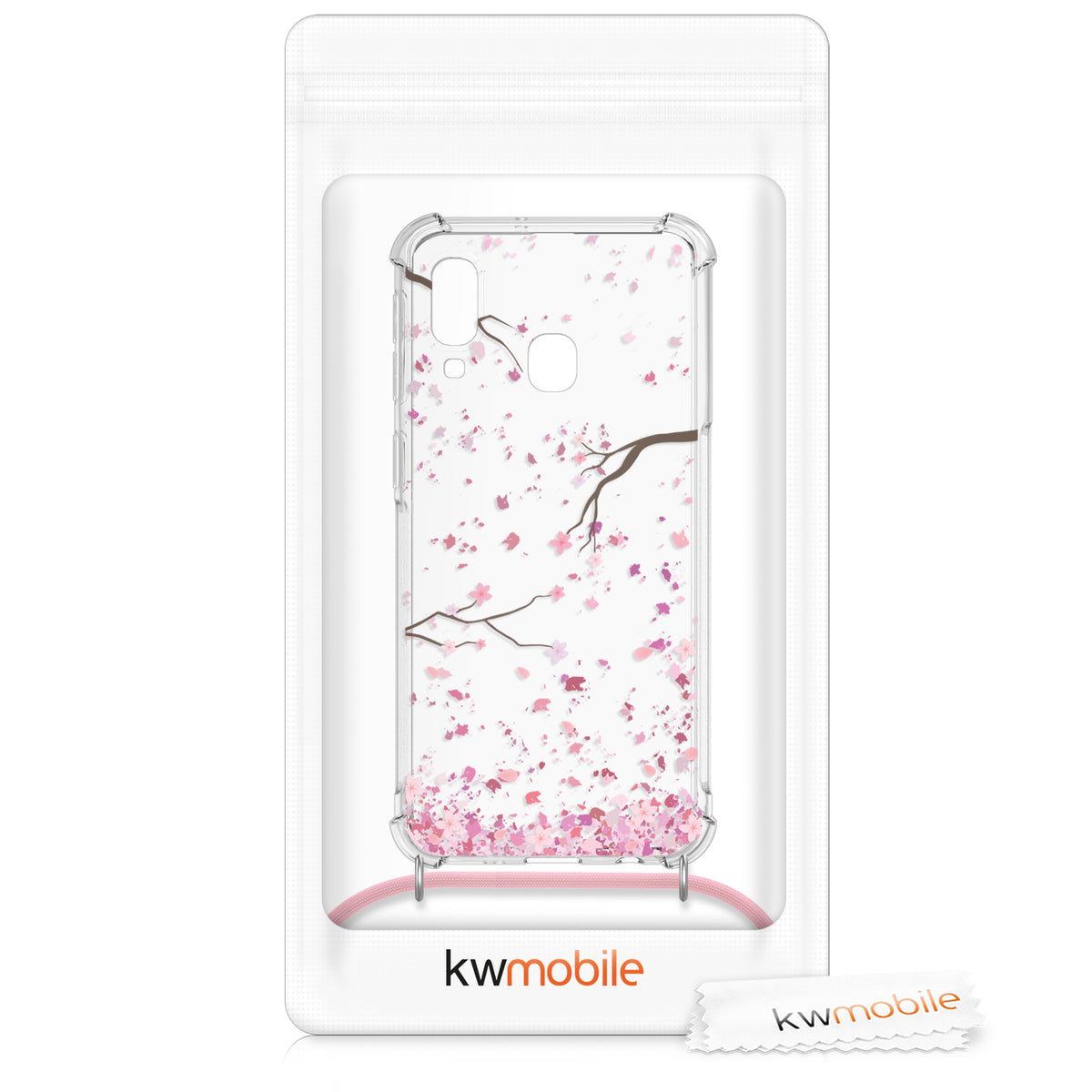 kwmobile Necklace Case compatible with Samsung Galaxy A40 - Silicone Cover with Phone Chain - Transparent Magnolias