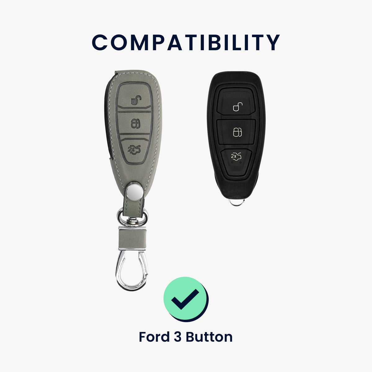 Ford 3-Button Keyless Go Faux Leather Silicone Car Key Cover