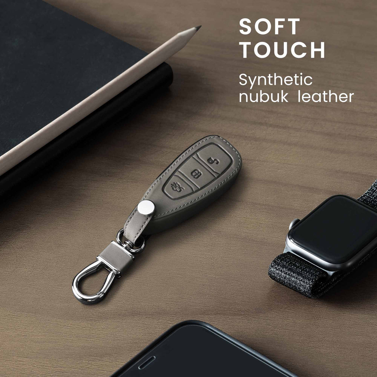 Ford 3-Button Keyless Go Faux Leather Silicone Car Key Cover