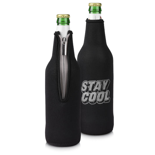 kwmobile 2x 330-500ml Flasche Flaschenkühler - für Bier andere Getränke - Neopren Kühler Stay cool Weiß Schwarz Weiß  [dsg03]