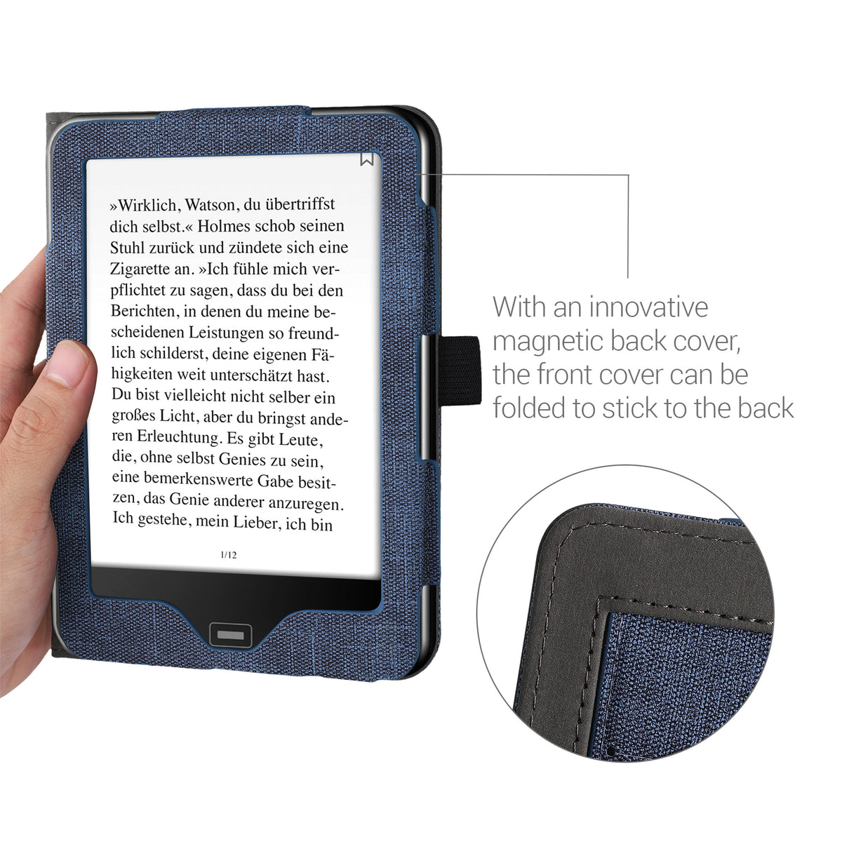 Flip Case with Hand Strap for Tolino Vision 1 / 2 / 3 / 4 HD