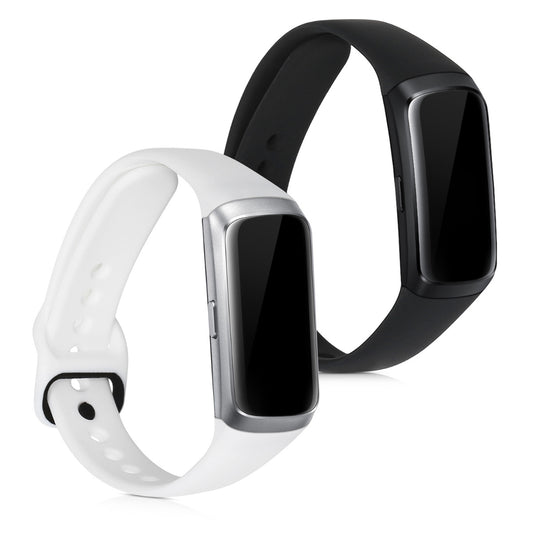 kwmobile 2x Uhrenarmband für Samsung Galaxy Fit (SM-R370) Armband - Fitnesstracker Band Set aus TPU Silikon - Ersatzarmband Smartwatch - Weiß Schwarz Weiß  