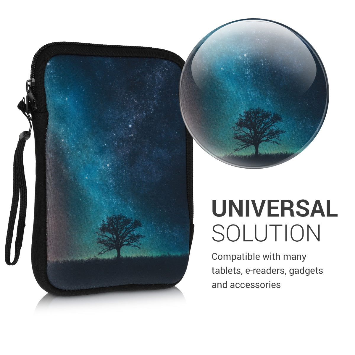 kwmobile Bag for eReader Protective Case Galaxy Tree Meadow 17 x 12 x 2 cm Inner Dimensions