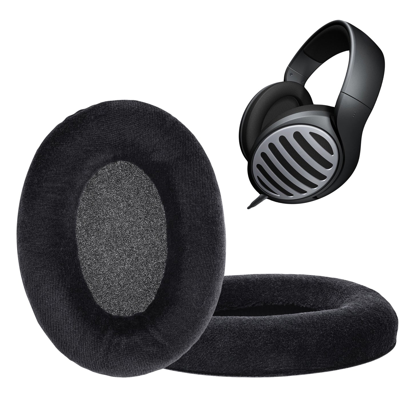 kwmobile 2x Velours Ohr Polster für Sennheiser HD515 / HD555 / HD595 / HD518 Ohrpolster - Ersatz Ohrpolster - Kopfhörer Ersatzteile - Kopfhörer Ersatzpolster für Over Ear Headphones Schwarz  