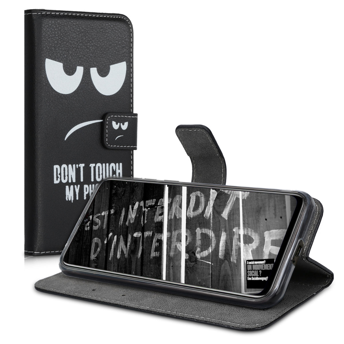 kwmobile Wallet Case Compatible with Ulefone Note 7 (2019) - Cover with Stand and Card Slots - Don't touch my Phone