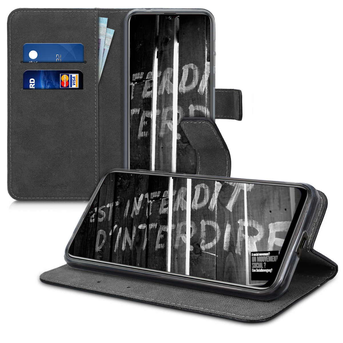 kwmobile Wallet Case Compatible with Ulefone Note 7 (2019) - Cover with Stand and Card Slots - Don't touch my Phone