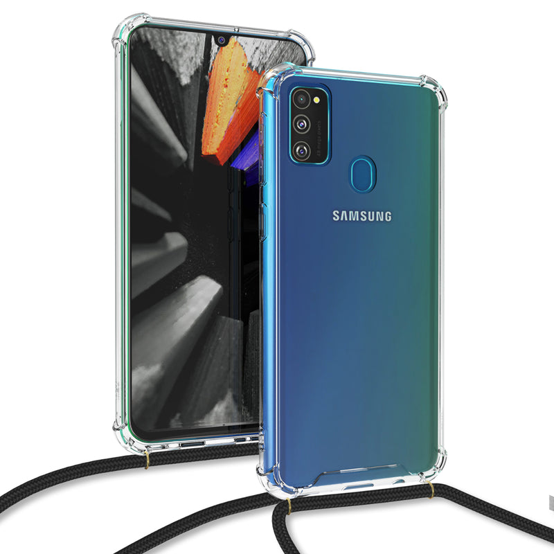 kwmobile Necklace Case compatible with Samsung Galaxy M30s Silicone Cover with Lanyard Strap Phone Case Transparent