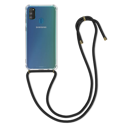 kwmobile Necklace Case compatible with Samsung Galaxy M30s Silicone Cover with Lanyard Strap Phone Case Transparent