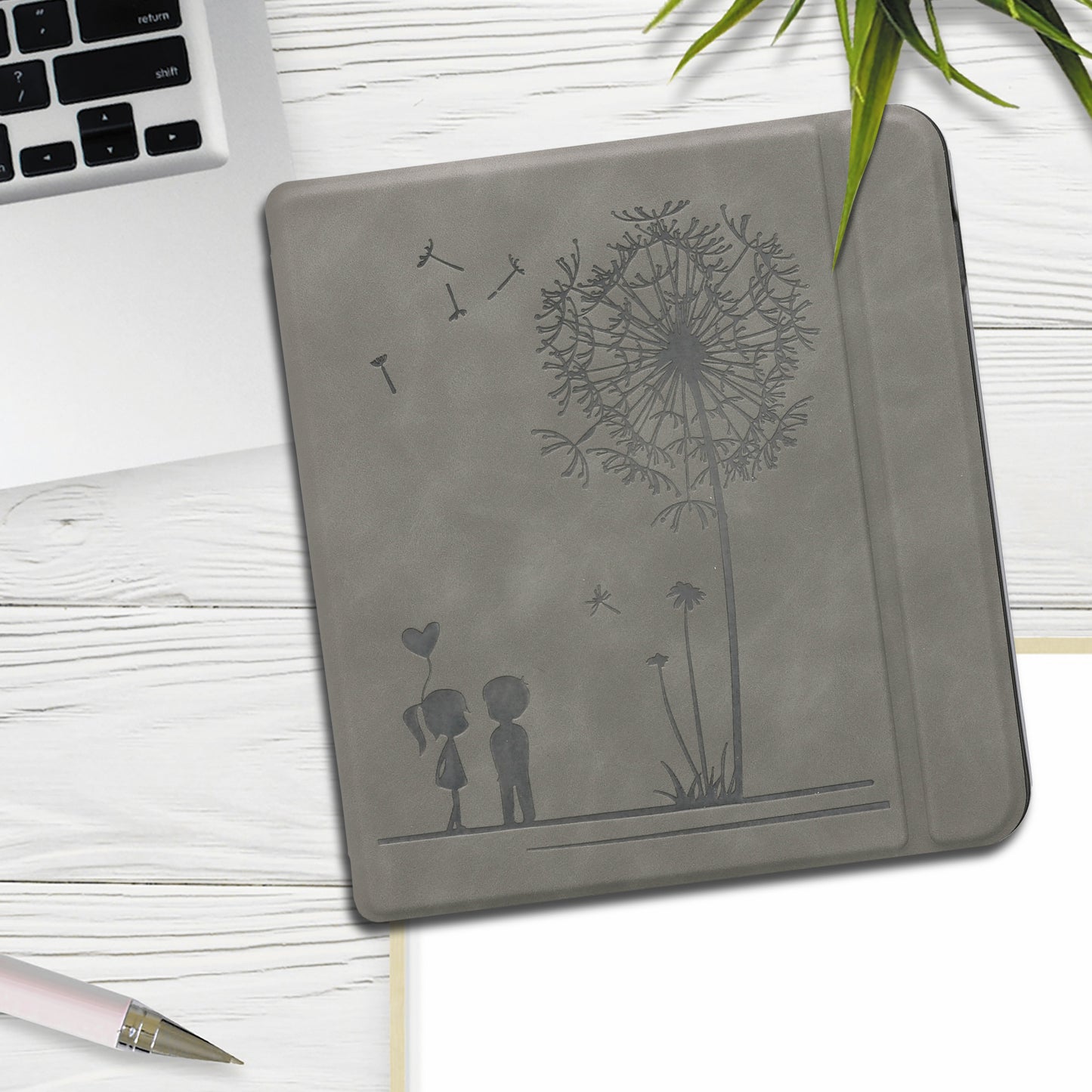 kwmobile Case for Tolino Vision 5 - eReader Cover Made of Faux Leather with Auto Sleep Function - Dandelion Love