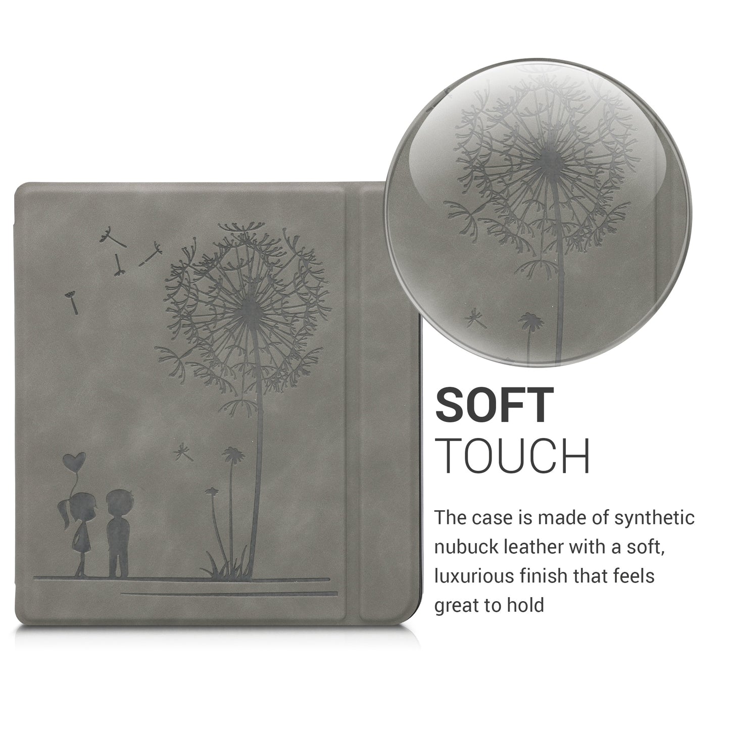 kwmobile Case for Tolino Vision 5 - eReader Cover Made of Faux Leather with Auto Sleep Function - Dandelion Love