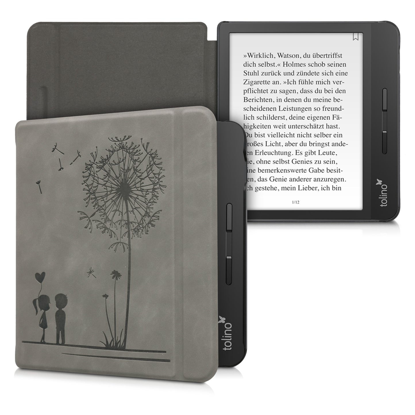 kwmobile Case for Tolino Vision 5 - eReader Cover Made of Faux Leather with Auto Sleep Function - Dandelion Love