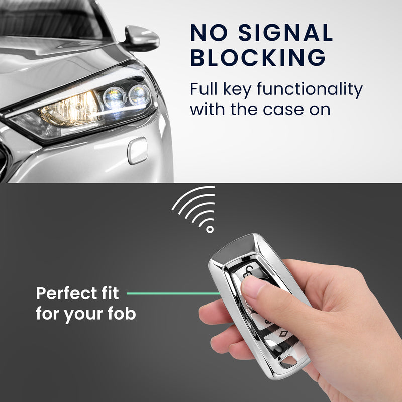 BMW 3-Button Remote (Keyless Go only) Silicone Car Key Cover Glossy Silver and Black