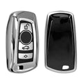 BMW 3-Button Remote (Keyless Go only) Silicone Car Key Cover Glossy Silver and Black