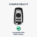 BMW 3-Button Remote (Keyless Go only) Silicone Car Key Cover Glossy Silver and Black