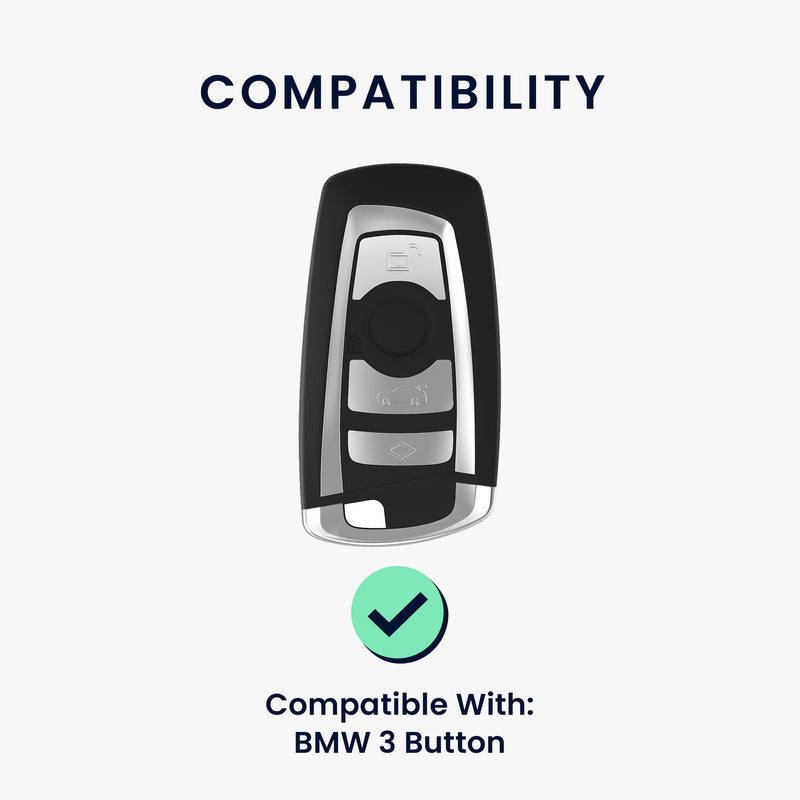 BMW 3-Button Remote (Keyless Go only) Silicone Car Key Cover Glossy Silver and Black