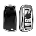 BMW 3-Button Remote (Keyless Go only) Silicone Car Key Cover Glossy Silver and Black