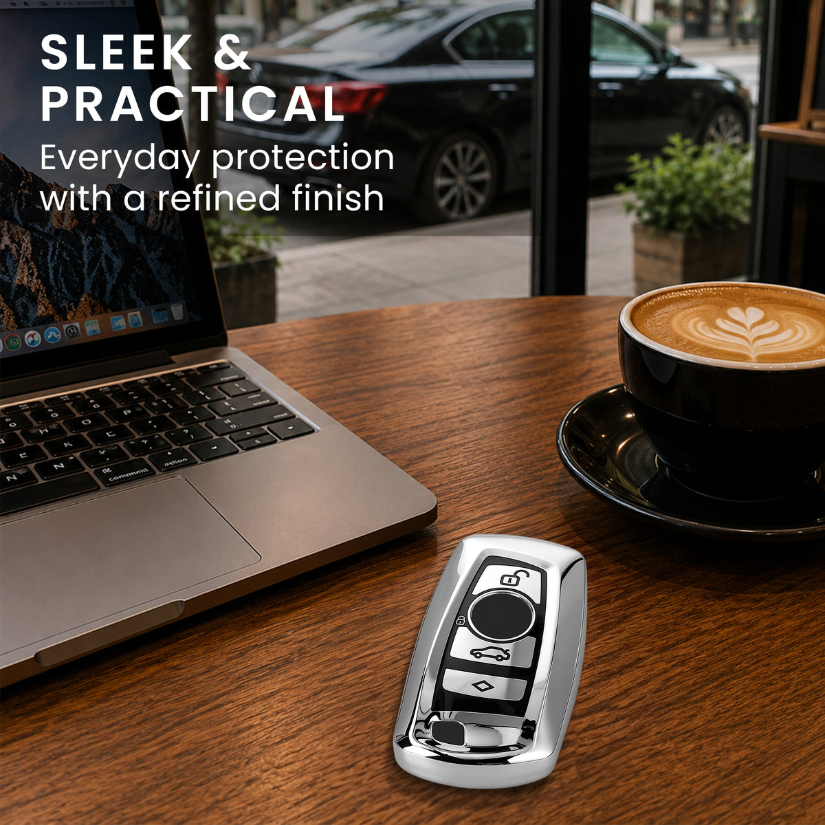 BMW 3-Button Remote (Keyless Go only) Silicone Car Key Cover Glossy Silver and Black