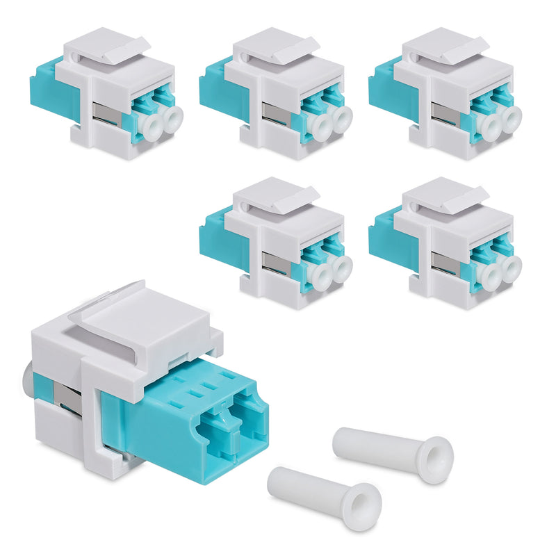 kwmobile 6x Keystone optisches Netzwerkkabel Modul - Kupplung Multimode Glasfaser - Anschluss für LC-Duplex Kabel an Patchpanel oder Anschlussdosen Weiß  