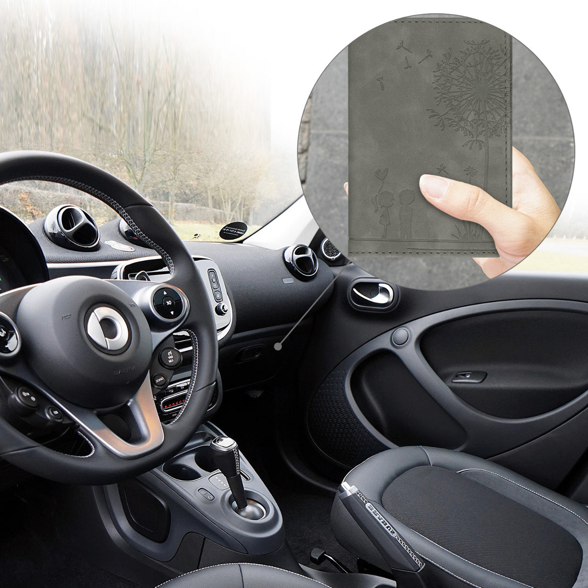 Faux Leather Vehicle Registration Holder with Card Slots