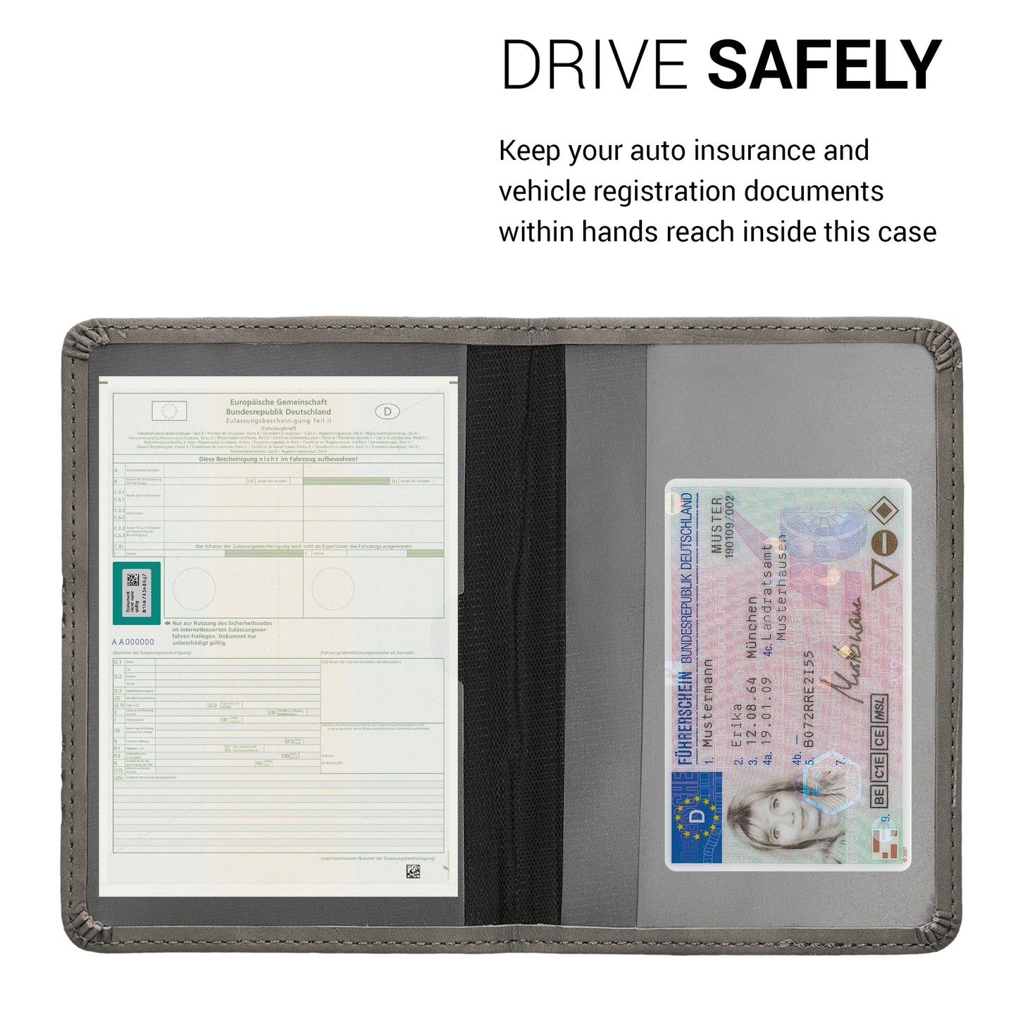 Faux Leather Vehicle Registration Holder with Card Slots