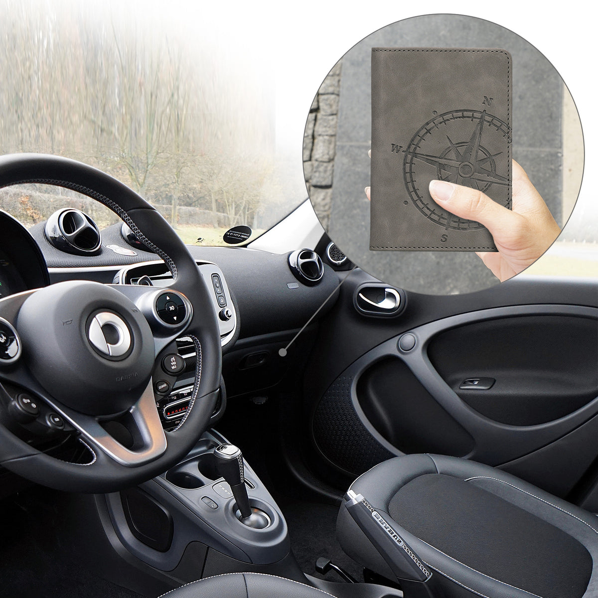 Faux Leather Vehicle Registration Holder with Card Slots
