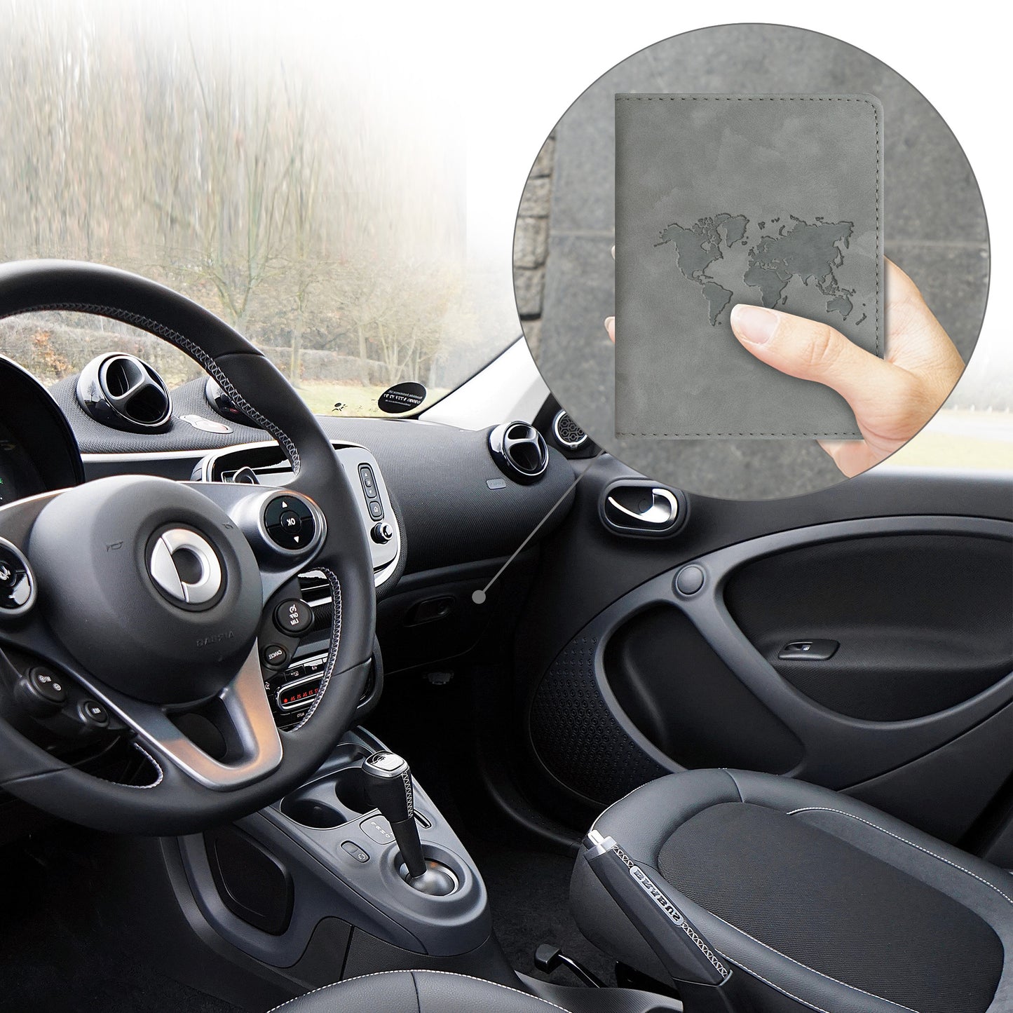 Faux Leather Vehicle Registration Holder with Card Slots