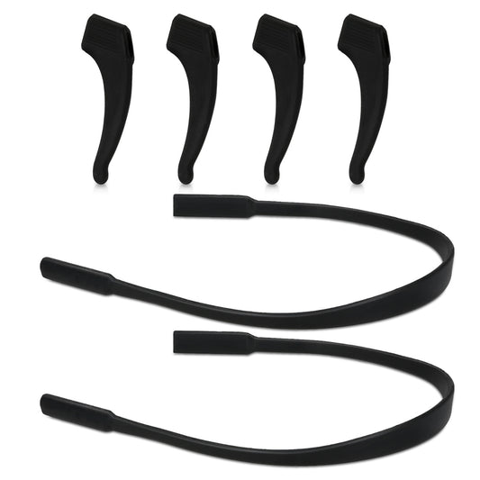 kwmobile Antirutsch Halterung und Brillenband für Brillenbügel Set - 4x L Silikon Ohrbügel Haken und 2x Band für Brille Schwarz Schwarz  