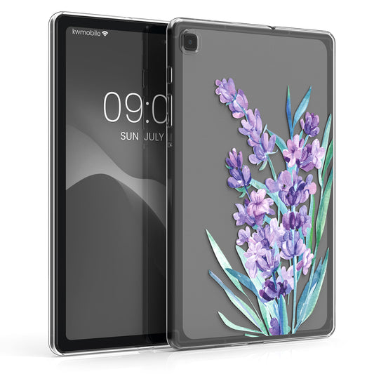 kwmobile Case Compatible with Samsung Galaxy Tab S6 Lite - Silicone Case - Tablet Cover Case - Lavender Turquoise Transparent