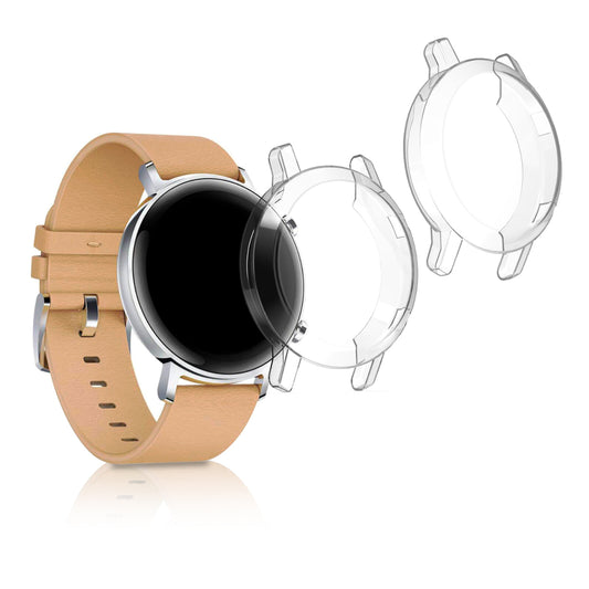 kwmobile 2x Silikon Hülle für Huawei Watch GT2 (42mm) Schutzhülle - Fullbody Display Cover Set aus Silikon - Transparent Transparent  [dsg01]
