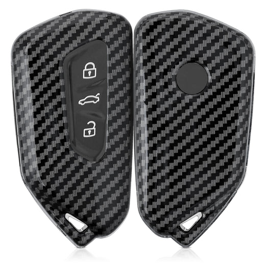 kwmobile Autoschlüssel Hülle kompatibel mit VW Golf 8 3-Tasten Autoschlüssel - Hardcover Schutzhülle Schlüsselhülle Cover Carbon Schwarz Schwarz  [dsg01]