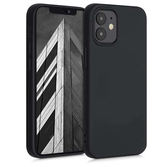 kwmobile Hülle kompatibel mit Apple iPhone 12 mini Hülle - gummierte TPU Silikon Handyhülle - Schutzhülle für kabelloses Laden - Case in Schwarz matt Schwarz matt  