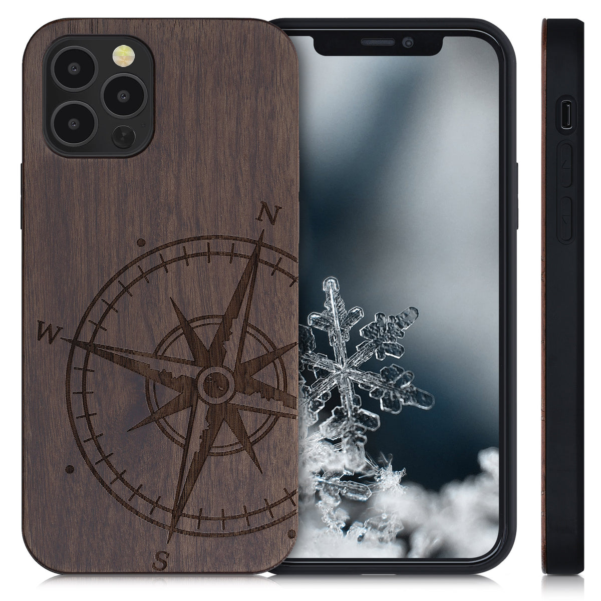 iPhone 12 / iPhone 12 Pro Shockproof Hard Case with TPU Bumper Wooden Compass