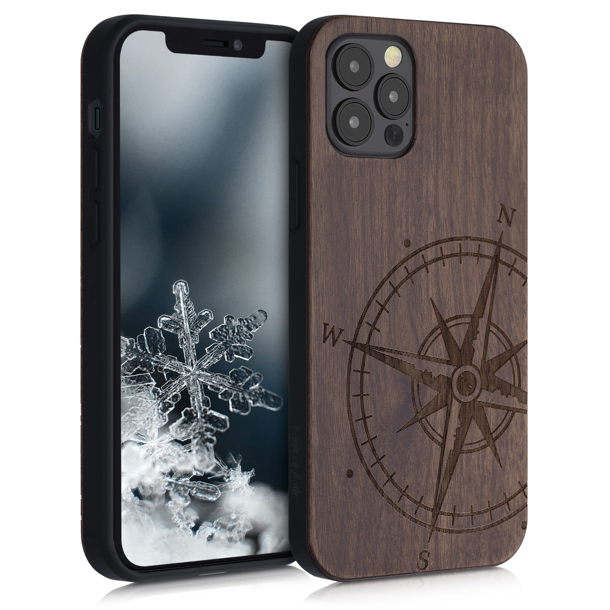 iPhone 12 / iPhone 12 Pro Shockproof Hard Case with TPU Bumper Wooden Compass