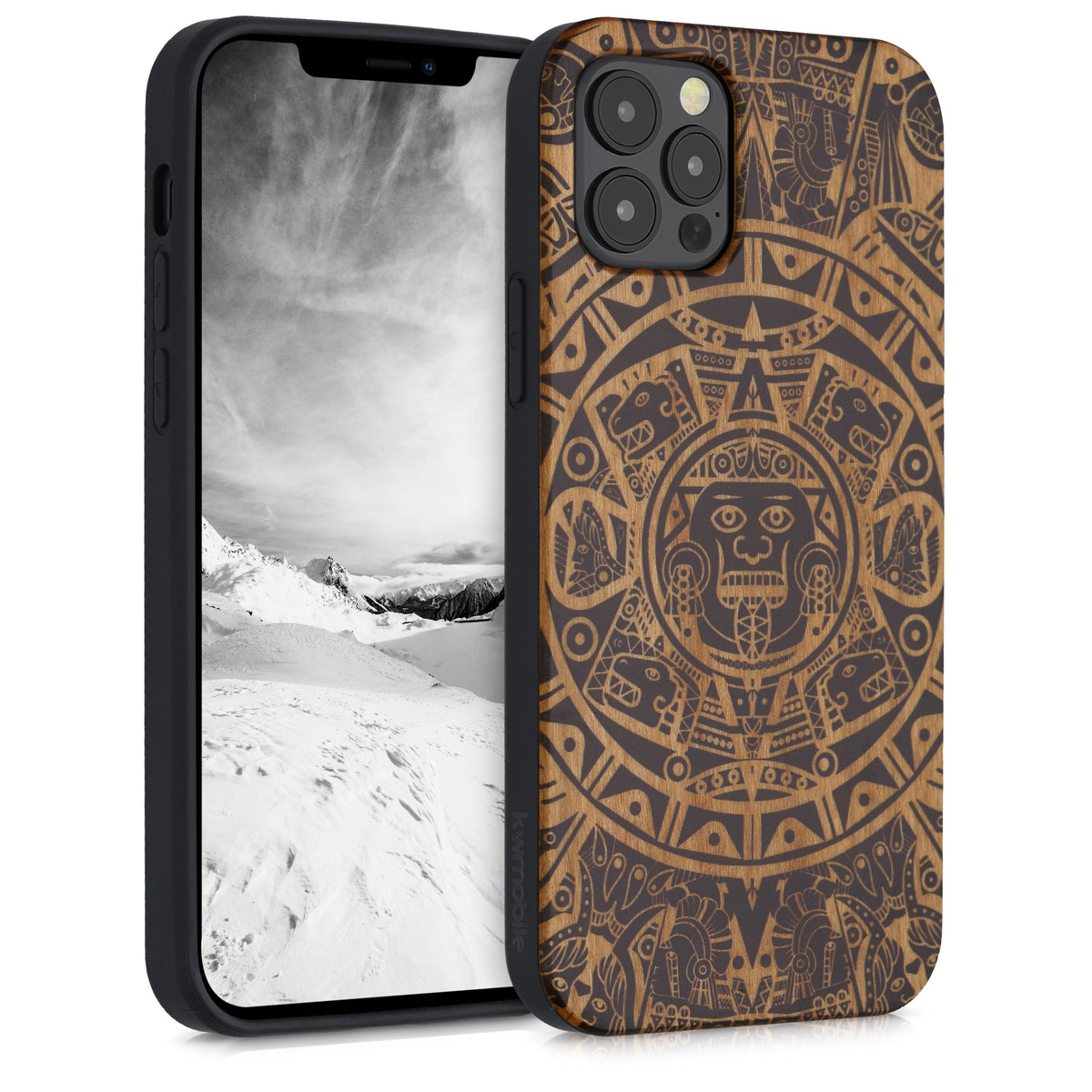 iPhone 12 / iPhone 12 Pro Shockproof Hard Case with TPU Bumper Wooden Compass