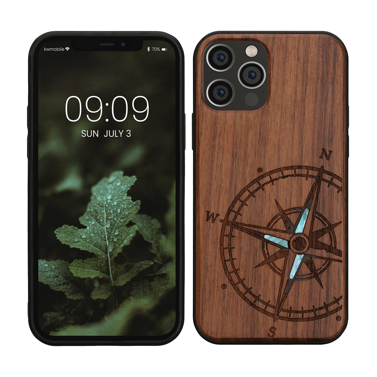 iPhone 12 / iPhone 12 Pro Shockproof Hard Case with TPU Bumper Wooden Compass