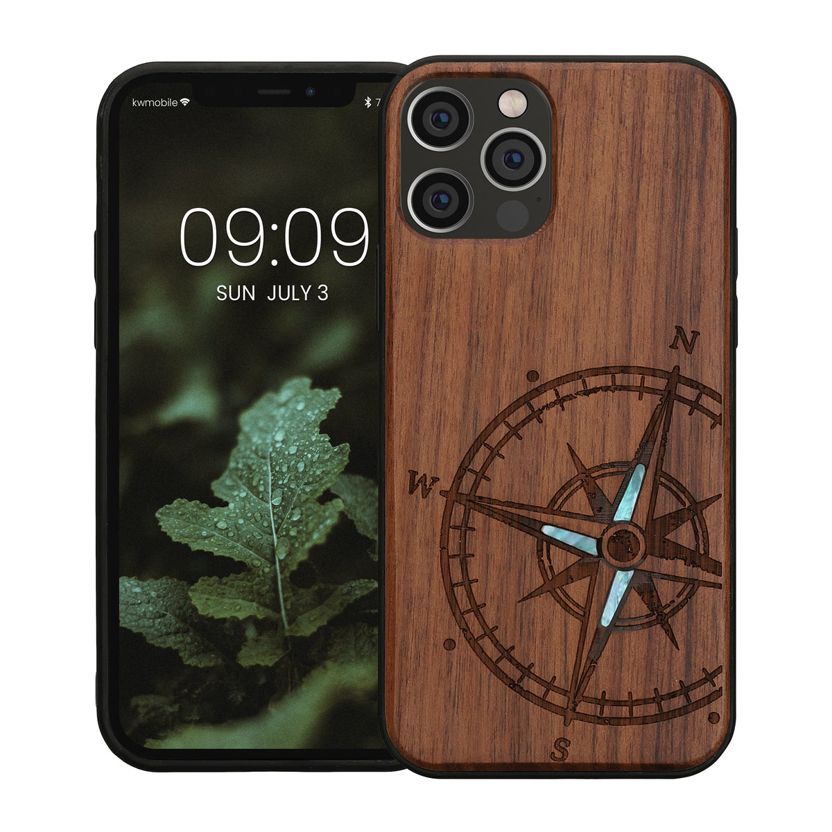 iPhone 12 / iPhone 12 Pro Shockproof Hard Case with TPU Bumper Wooden Compass