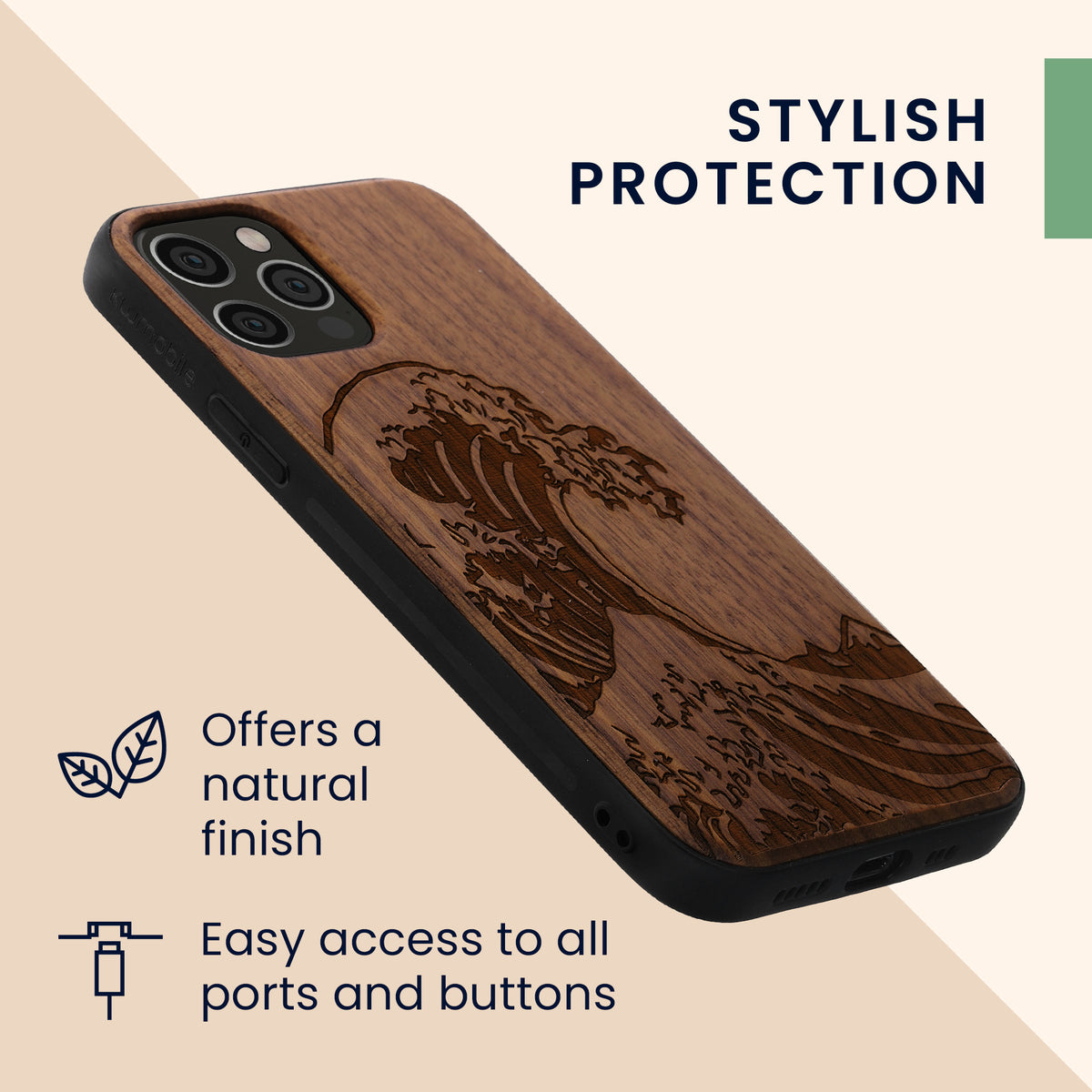 iPhone 12 / iPhone 12 Pro Shockproof Hard Case with TPU Bumper Wooden Compass